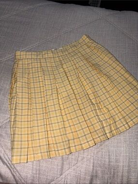 Yellow Plaid Pleated Skirt